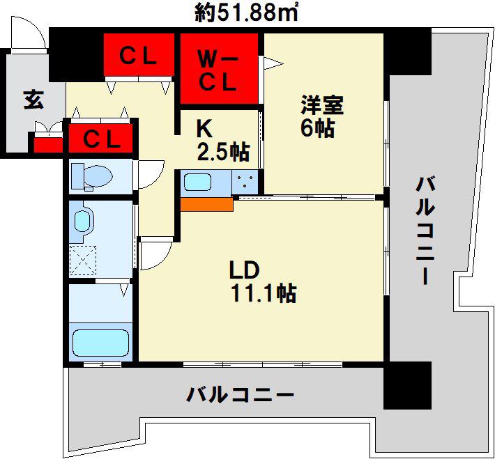 サンシャイン プリンセス 北九州(1LDK/5階)の間取り写真