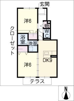 グランディールC(2DK/1階)の間取り写真
