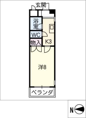 ヴューヒルス植田(1K/3階)の間取り写真
