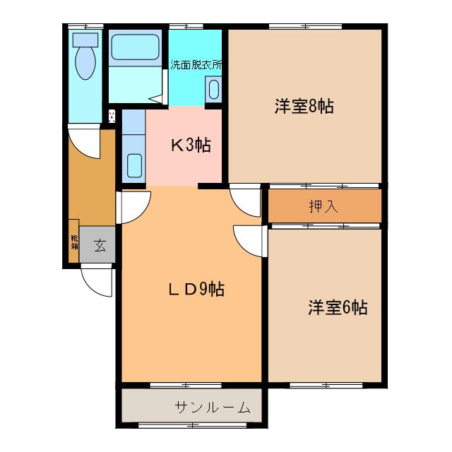リッチハウスB(2LDK/2階)の間取り写真