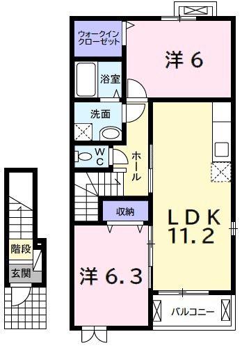 クラシオン(2LDK/2階)の間取り写真