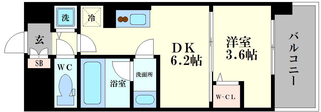 リヴェント難波サウス(1DK/10階)の間取り写真