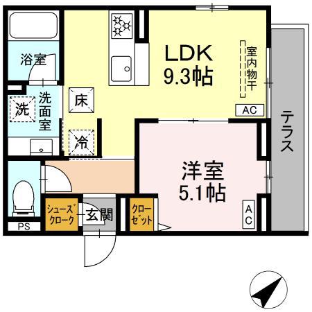 ジェルベーラ東柏ヶ谷(1LDK/1階)の間取り写真