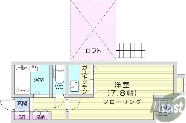 グランビュー歩坂(ワンルーム/2階)の間取り写真