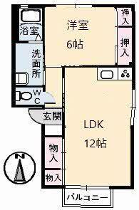 ディアスNOBUHIROA(1LDK/2階)の間取り写真