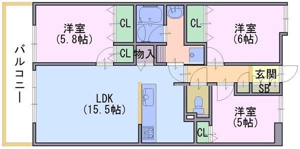 パデシオン長岡京西山天王山駅前 505号(3LDK/5階)の間取り写真
