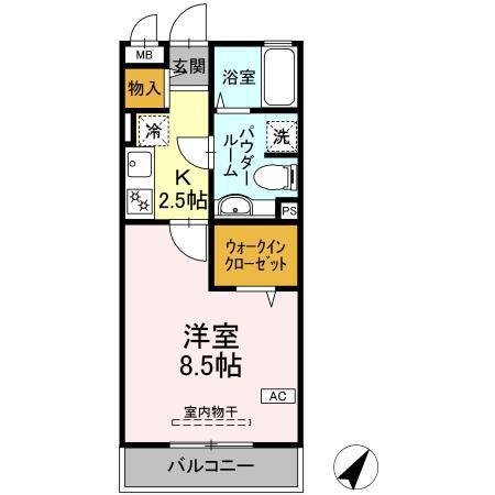サニーフラット三ツ沢(1K/2階)の間取り写真