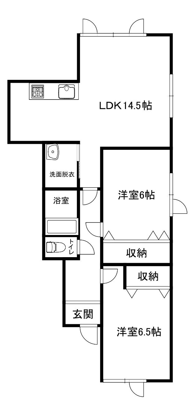 旭川市神居7条11丁目2LDKアパート(2LDK/2階)の間取り写真