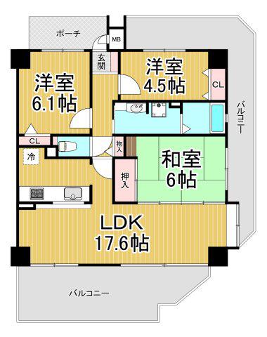エル・フラット夙川霞町(3LDK/1階)の間取り写真