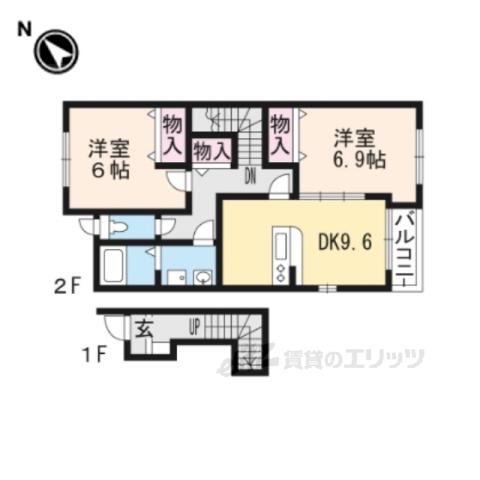 ブライトハウス瀬田A棟(2LDK/2階)の間取り写真