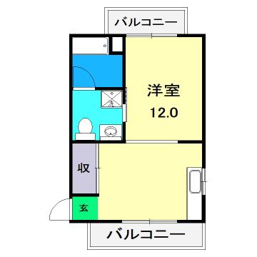 コーポすずき3 北棟(ワンルーム/9階)の間取り写真