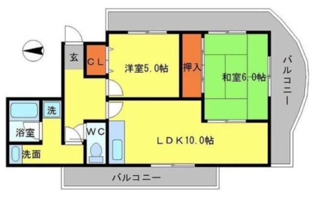 山田マンションビューテラス(2LDK/2階)の間取り写真
