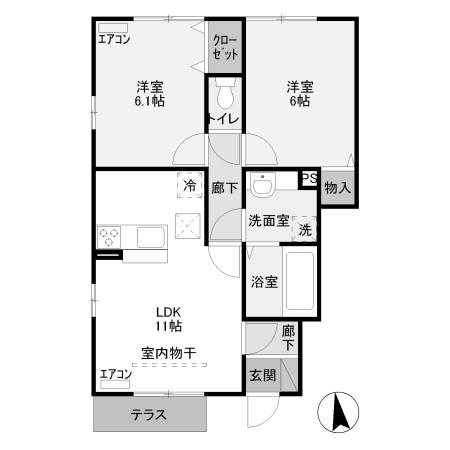 ブライトガーデンA(2LDK/1階)の間取り写真