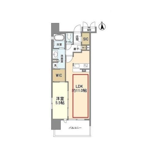 OPUS RESIDENCE SHINSAIBASHI SOUT(1LDK/6階)の間取り写真