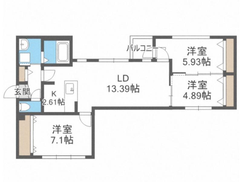 CITY PREMIER北6条(3LDK/2階)の間取り写真