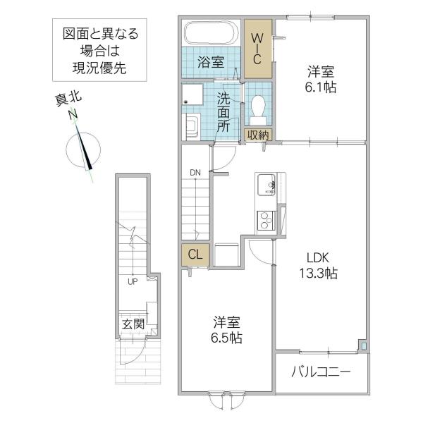 モノテラス(2LDK/2階)の間取り写真