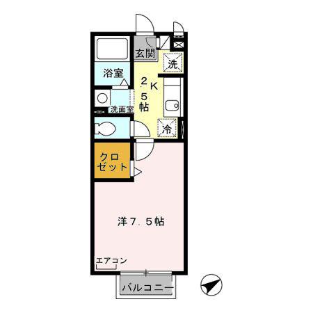マーサ・クレスト III(1K/2階)の間取り写真