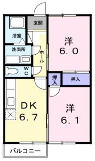 エスポワールII(2DK/2階)の間取り写真