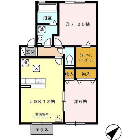 プロシード上浜B棟(2LDK/1階)の間取り写真