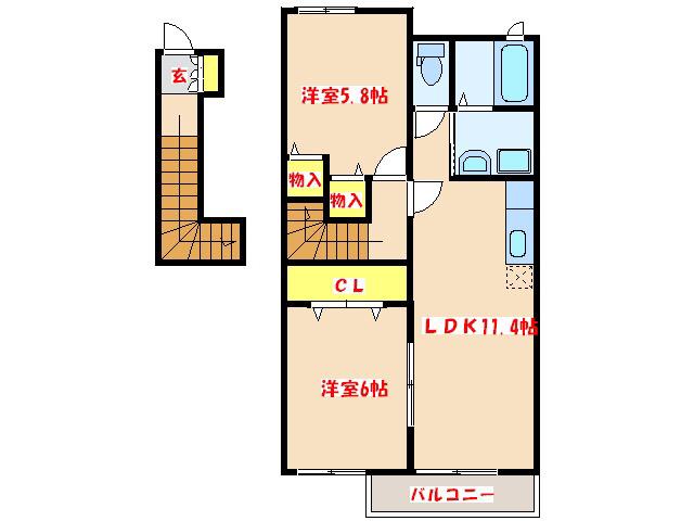 サンリットヒルズBM・I(2LDK/2階)の間取り写真
