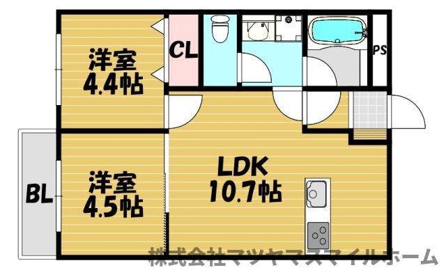 ウィンドヒル住道(2LDK/4階)の間取り写真