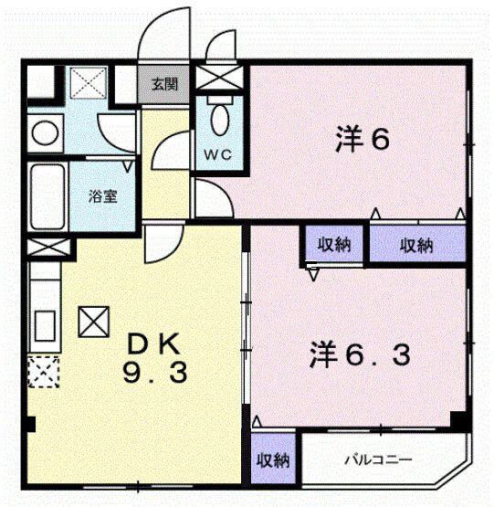 ボヌール(2DK/2階)の間取り写真
