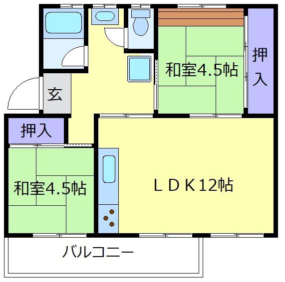 公団狭山21号棟(2LDK/4階)の間取り写真