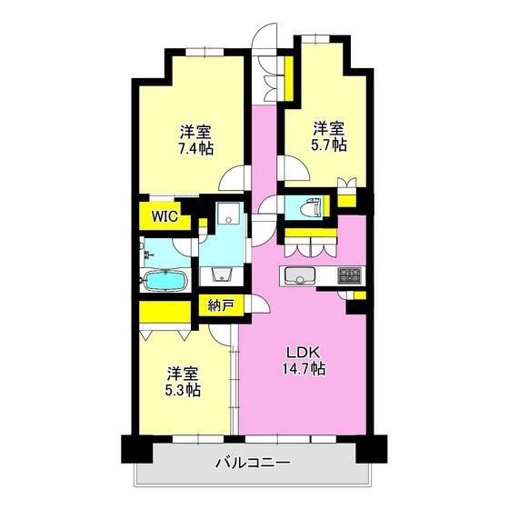 プラウド高崎あら町 702(3LDK/7階)の間取り写真
