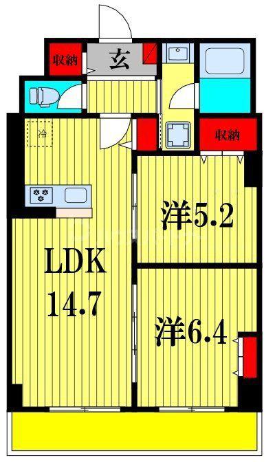 カスタリア西船橋II(2LDK/3階)の間取り写真