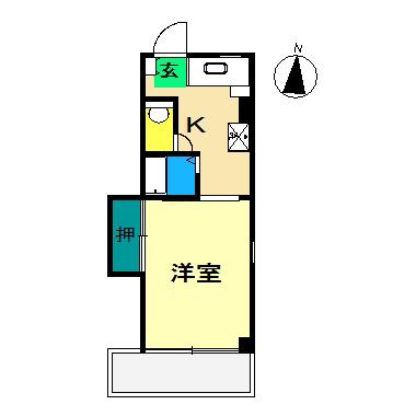 バレーベア北新田(1DK/3階)の間取り写真