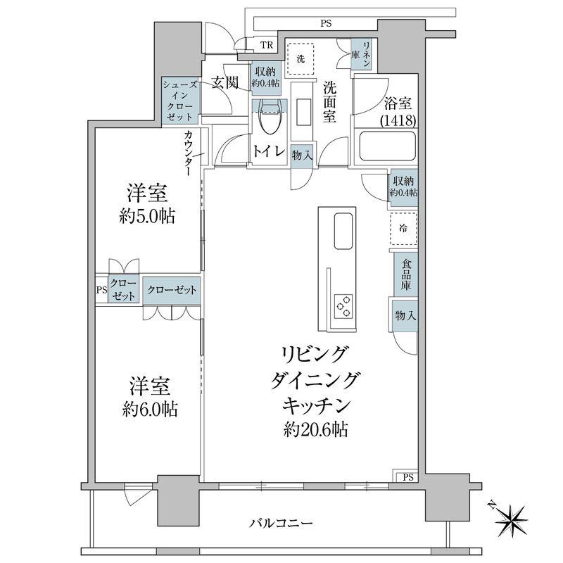 BRILLIA THE TOWER TOKYO YAESUAVENUE(2LDK/5階)の間取り写真