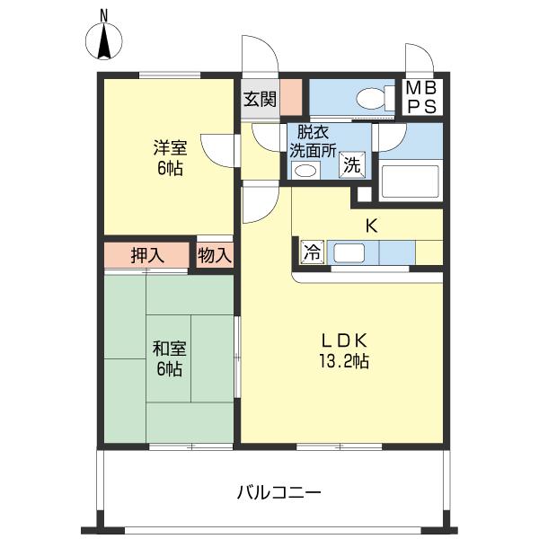 フォーアイマンションK(2LDK/6階)の間取り写真