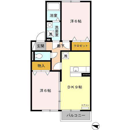 グラニーズガーデンA棟(2DK/2階)の間取り写真