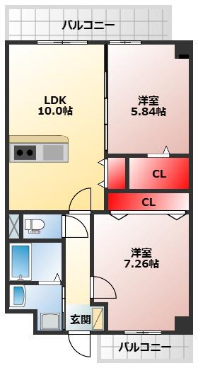 FREEDOM RESIDENCE堺寺地町(2LDK/5階)の間取り写真