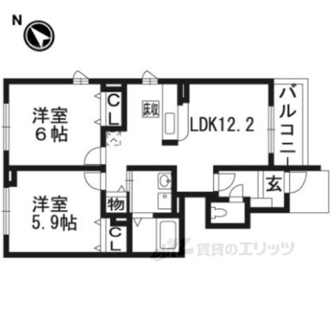 プロヴァンス2番館(2LDK/1階)の間取り写真