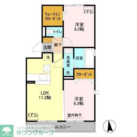 サニーフォレストB棟(2LDK/1階)の間取り写真