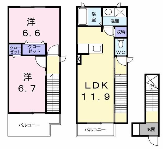 ディオーネ・ジ・エータウエスト(2LDK/2階)の間取り写真