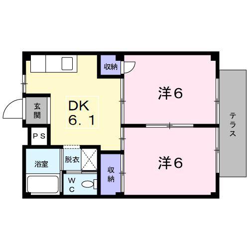 シティハイツ新正B(2DK/1階)の間取り写真