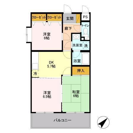 グランデージ長浦(3DK/3階)の間取り写真