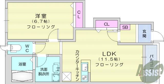 ルミエールⅠ(1LDK/1階)の間取り写真