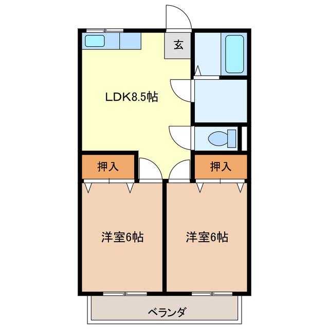 第2笛野ハイツ(2LDK/1階)の間取り写真