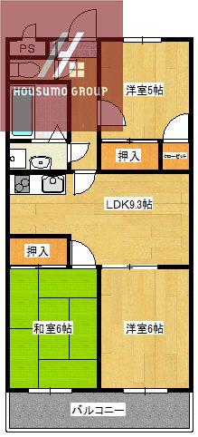 ハイコート加美(3LDK/2階)の間取り写真