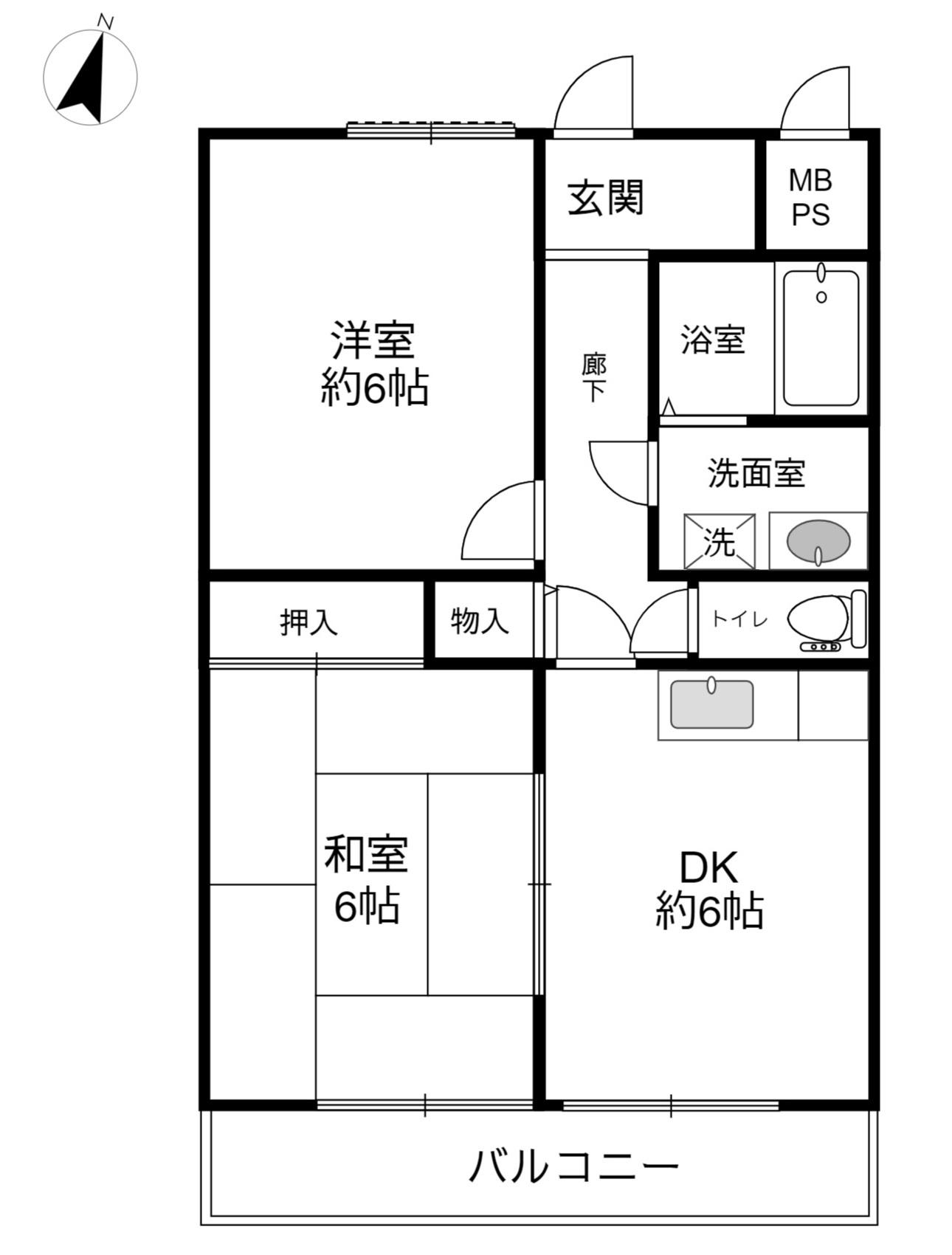 京町ハイツ(2DK/1階)の間取り写真