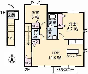 ブランシェ野原A(2LDK/2階)の間取り写真