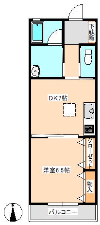 コンフォール郡山(1DK/2階)の間取り写真