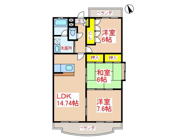 第3向井ビル(3LDK/2階)の間取り写真