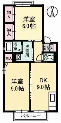 レーベン板野 B棟(2DK/1階)の間取り写真