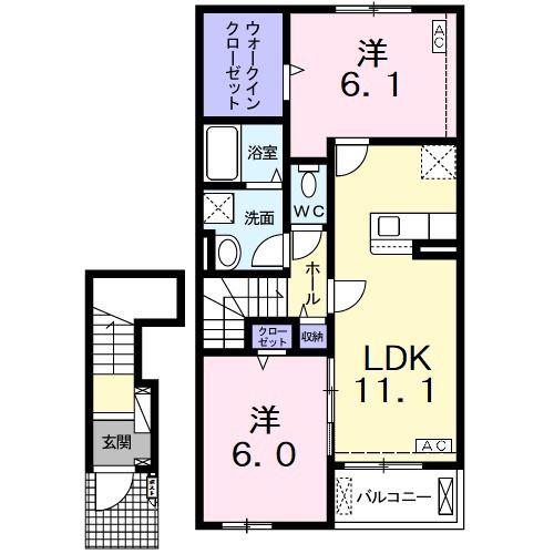 アムールD(2LDK/2階)の間取り写真