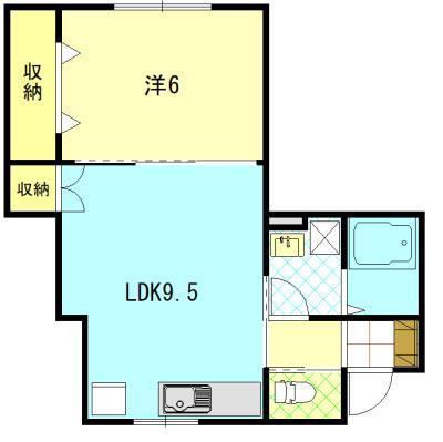 将軍野南五丁目アパートB棟(1LDK/1階)の間取り写真