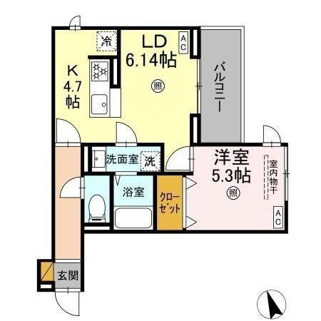 D-セアリス前原東(1LDK/2階)の間取り写真